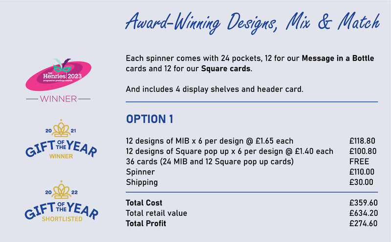 Spinner Deal - Mix & Match pop up cards Option 1 ( 24 designs x 6 per design)